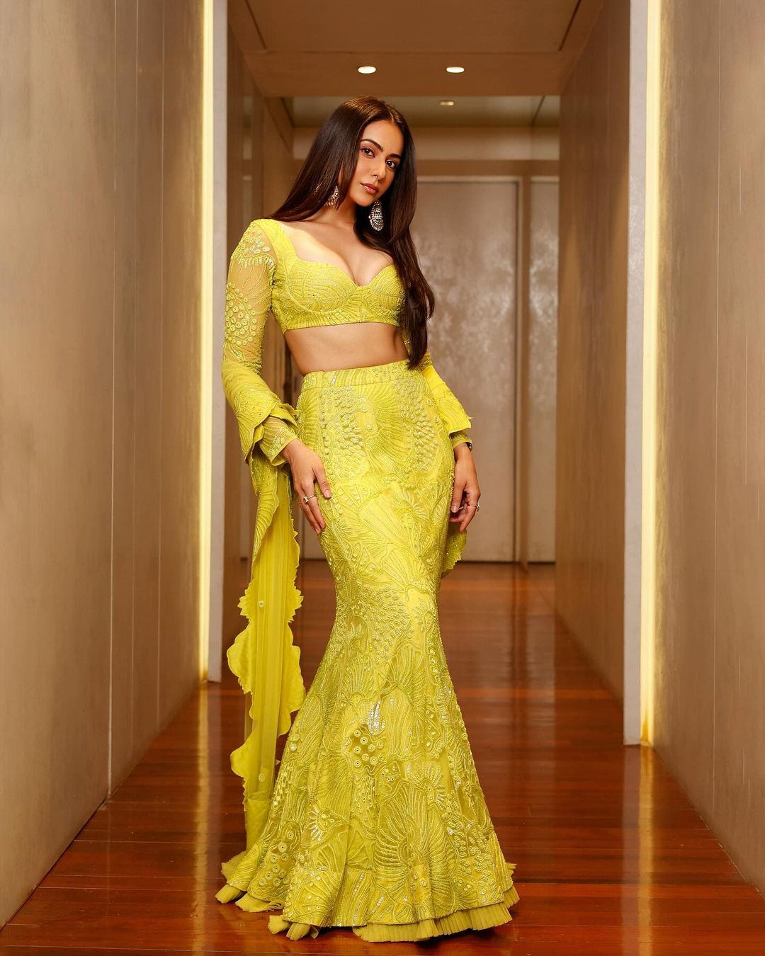 INDIAN ACTRESS RAKUL PREET SINGH IN LEMON GREEN LEHENGA CHOLI 3